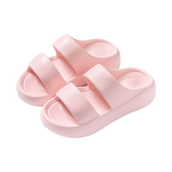 Xfvqtps Womens Casual Slippers Solid Color Simplicity Open Toe Double Strap Platform Thick Bottom Quick Drying Lightweight Non-Slip Bathroom Shower EVA Slippers Pink