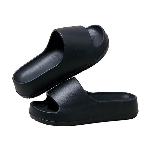 Xfvqtps Womens Casual Slippers Solid Color Simplicity Open Toe Platform Thick Bottom Quick Drying Lightweight Non-Slip Bathroom Shower EVA Slippers Height 5.5CM Black