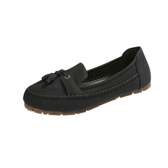 Xfvqtps Womens Casual Tassel Loafers Comfortable Round Toe Slip on Flats Breathable Lightweight for Daily Wear Office Walking Black