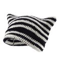 thumbnail image 1 of Xfvqtps Womens Cat Beanie Slouchy Knit Crochet Color Blocked Stripes Cuffed Stretch Fashion Versatile Warm Soft Fall Winter Skull Cap Black, 1 of 5