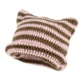 thumbnail image 1 of Xfvqtps Womens Cat Beanie Slouchy Knit Crochet Color Blocked Stripes Cuffed Stretch Fashion Versatile Warm Soft Fall Winter Skull Cap Pink, 1 of 5
