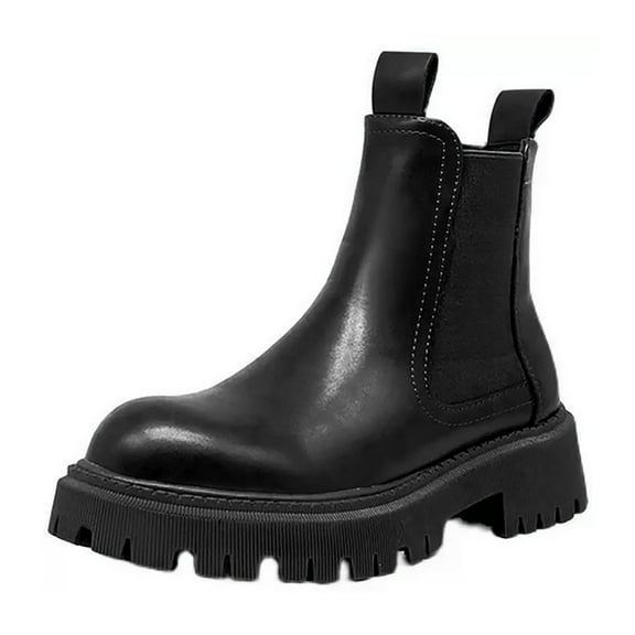 Xfvqtps Womens Chelsea Boots Flatform Sole Ankle Boots Elastic Side Zip up Glossy Leather Winter Fashion Casual Slip on Boots Black