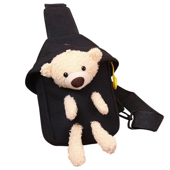 Xfvqtps Womens Chest Bag Cute Bear Adjustable Shoulder Strap Lightweight Portable Commuting Oxford Cloth Crossbody Bag Black