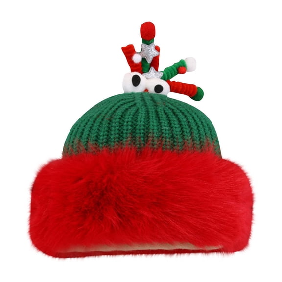 Xfvqtps Womens Christmas Beanie Cute Design Star Knitted Plush Edge Colorful Holiday Party Stretch Windproof Coldproof Warm Winter Beanie Green