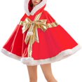 thumbnail image 1 of Xfvqtps Womens Christmas Hooded Cloak Bow Pompom Plush Edge Pullover Gift Design Thickened Warm Winter Jacket Poncho Red, 1 of 5