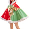 thumbnail image 1 of Xfvqtps Womens Christmas Hooded Cloak Bow Pompom Plush Edge Pullover Gift Design Thickened Warm Winter Jacket Poncho Wine, 1 of 5