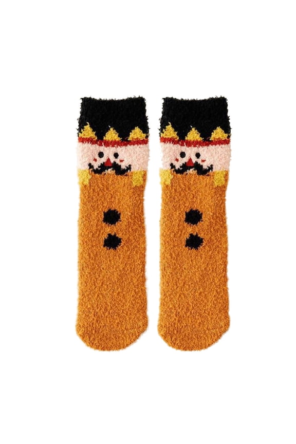Womens Christmas Socks Christmas Pattern Mid Tube Coral Fleece Thick Warm Socks Christmas Accessories Floor Sleep Socks Orange