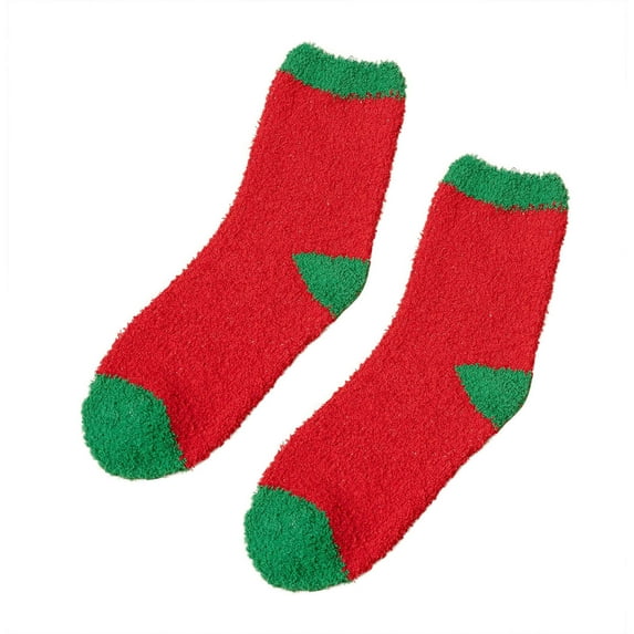 Xfvqtps Womens Christmas Socks Solid Color Mid Tube Coral Fleece Thick Warm Socks Christmas Accessories Floor Sleep Socks Green