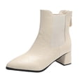 thumbnail image 1 of Xfvqtps Womens Chunky Heel Ankle Boots Pointed Toe Back Zip Closure Booties Low Block Heel Fashion Casual Leather Shoes for Women Fall Winter, 1 of 7