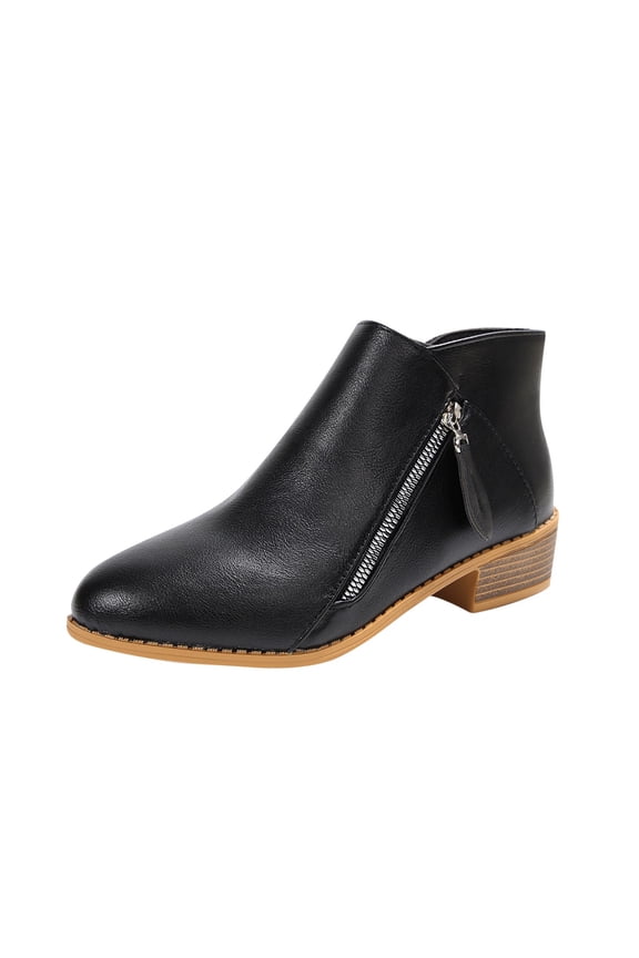 Womens Chunky Heel Ankle Boots Pointed Toe Side Zipper Booties Block Heel Fashion Boots Comfortable Faux Suede Short Boots for Women Black