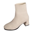 thumbnail image 1 of Xfvqtps Womens Chunky Heel Boots Knit Round Toe Ankle Booties Fashion Winter Comfortable Boots for Women Slip on Casual Shoes, 1 of 9