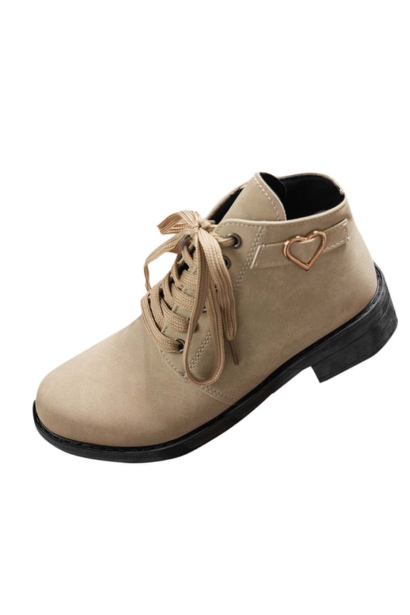 Womens Chunky Heel Boots Mid Calf Slip on with Metal Buckle Decor Fashion Winter Comfort Booties for Women Casual Outdoor Shoes with Side Zipper Beige
