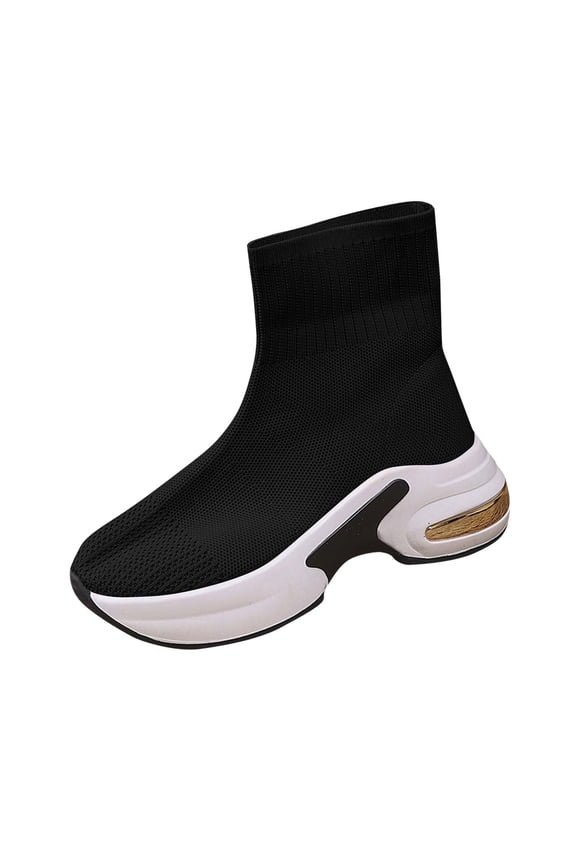 Womens Chunky Sole Knit Boots Stretchy Sock Booties Slip on Comfort Walking Shoes Fashion Athletic Sneaker Boots for Women Fall Winter Black