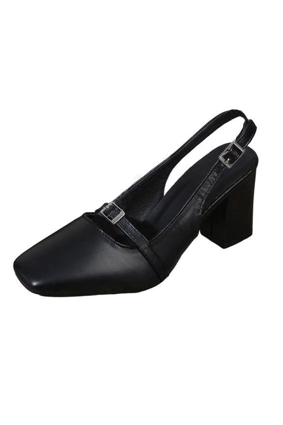 Womens Classic Buckle Strap Block Heel Pumps Pointed Toe Work Shoes Comfortable Office Heels
