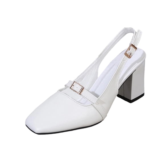 Xfvqtps Womens Classic Buckle Strap Block Heel Pumps Pointed Toe Work Shoes Comfortable Office Heels