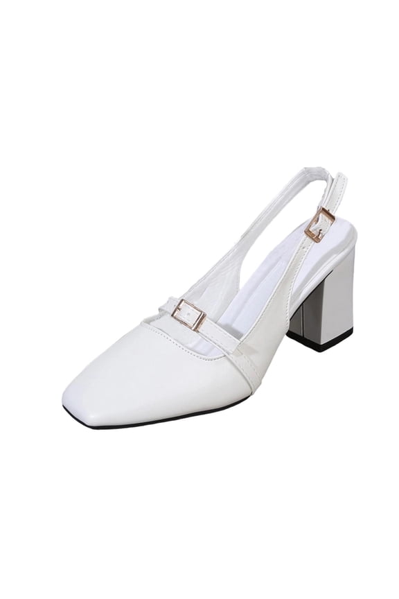 Womens Classic Buckle Strap Block Heel Pumps Pointed Toe Work Shoes Comfortable Office Heels