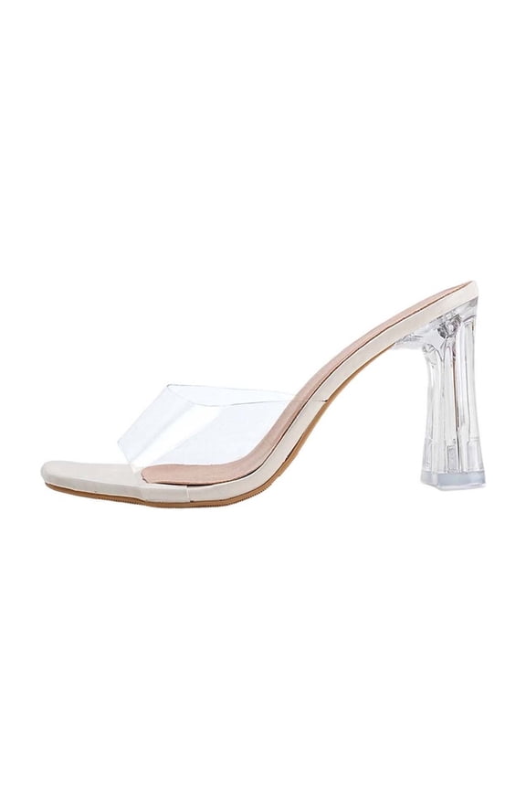 Womens Clear Block Heel Sandals Transparent PVC Strap Open Toe Mule Modern Comfortable Height Increasing Party Heels