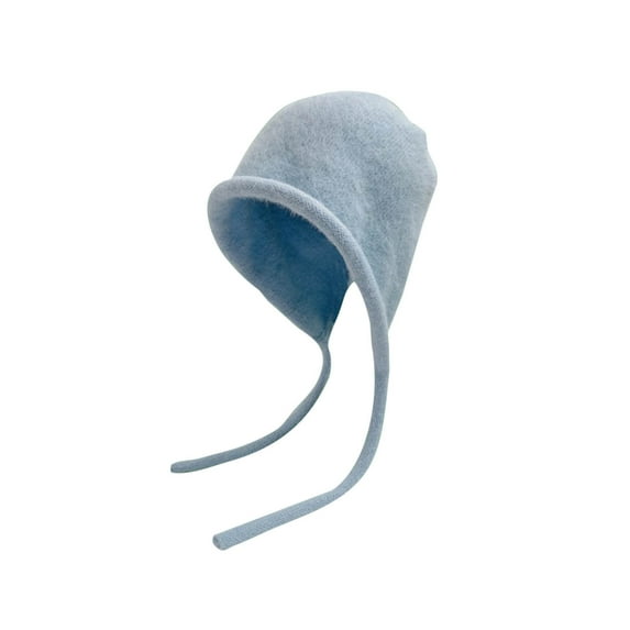 Xfvqtps Womens Cloche Beanie with Ear Flaps Tassel Strap Cuffed Knit Solid Color Simplicity Windproof Coldproof Warm Outdoor Winter Skull Cap Light Blue