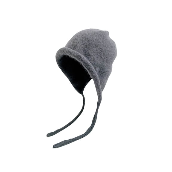 Xfvqtps Womens Cloche Beanie with Ear Flaps Tassel Strap Cuffed Knit Solid Color Simplicity Windproof Coldproof Warm Outdoor Winter Skull Cap Gray