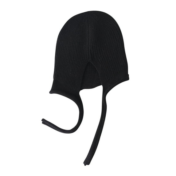 Xfvqtps Womens Cloche Beanie with Ear Flaps Tassel Strap Knit Solid Color Simplicity Windproof Coldproof Warm Outdoor Winter Skull Cap Black