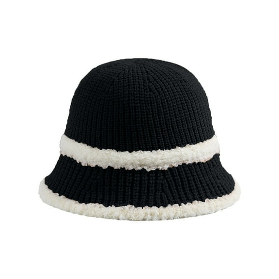 Xfvqtps Womens Cloche Bucket Hat Knit Chunky Dome Top Winter Color Matching Windproof Coldproof Warm Fall Winter Fishing Hat Black