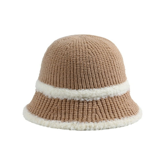 Xfvqtps Womens Cloche Bucket Hat Knit Chunky Dome Top Winter Color Matching Windproof Coldproof Warm Fall Winter Fishing Hat Khaki