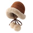 thumbnail image 1 of Xfvqtps Womens Cloche Bucket Hat Suede Pompom Strap Winter Color Matching Thick Coldproof Warm Outdoor Versatile Fall Winter Fluffy Plush Hat Coffee, 1 of 3