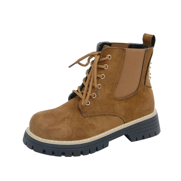Xfvqtps Womens Martin Boots Lace up Ankle Booties Retro Flatform Sole Winter Fashion Boots for Women Brown