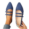 thumbnail image 1 of Xfvqtps Womens Comfortable Flat Shoes Breathable Slip on Shoes with Metal Buckles Fashion Pointed Toe Casual Work Shoes for Women Blue, 1 of 8
