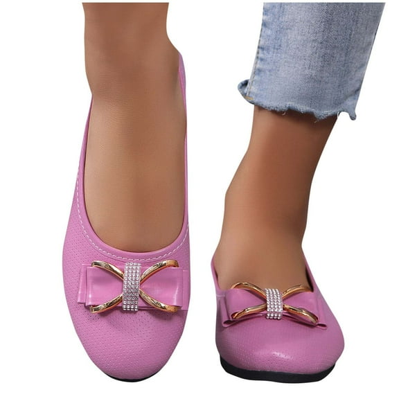 Xfvqtps Womens Comfortable Wedge Flats Breathable Round Toe Slip on Shoes with Rhinestones Lightweight Casual Shoes Pink