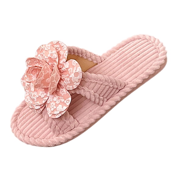 Xfvqtps Womens Corduroy Open Toe Slide Slippers Warm Flat House Shoes for Bedroom Living Room Fall Winter Cozy Indoor Comfortable Footwear