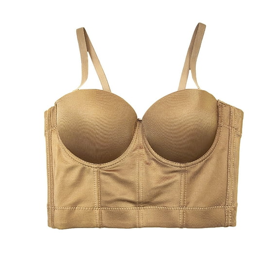 Xfvqtps Womens Corset Crop Tops Sling Tube Top Solid Color Flexible Boned Support Spaghetti Straps Bustier Vest Waist Corset Coffee