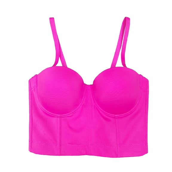 Xfvqtps Womens Corset Crop Tops Sling Tube Top Solid Color Flexible Boned Support Spaghetti Straps Bustier Vest Waist Corset Hot Pink