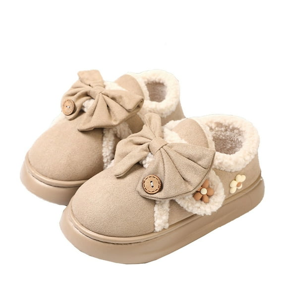 Xfvqtps Womens Cotton Shoes Suede Fleece Cute Bowknot Flower Button Decoration Plus Velvet Thickened Thick Bottom Non Slip Fashion Comfortable Warm Winter Snow Boots Khaki