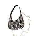 thumbnail image 1 of Xfvqtps Womens Crescent Bag Double Chain Chessboard Pattern Retro Style Fashion Lightweight Portable Commuting Underarm Bag Brown, 1 of 3