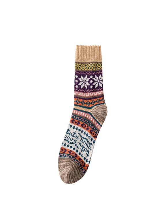 Womens Crew Socks Crochet Christmas Retro Pattern Thickened Comfortable Soft Cotton Socks Khaki