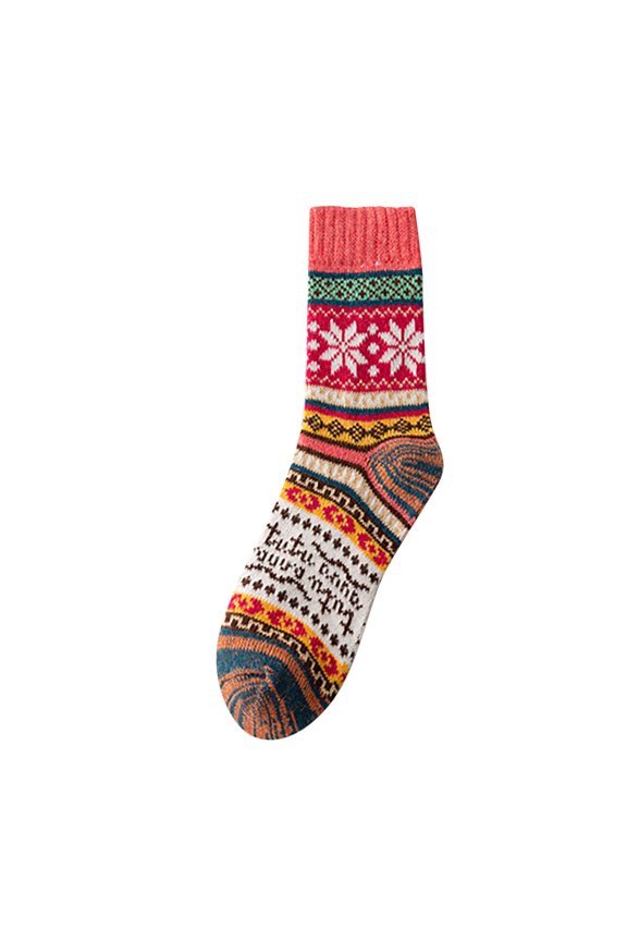 Womens Crew Socks Crochet Christmas Retro Pattern Thickened Comfortable Soft Cotton Socks Orange