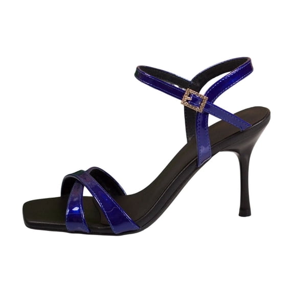 Xfvqtps Womens Crisscross Strap Open Toe Heels Glossy Patent Leather Adjustable Ankle Strap Block Heel Party Date Night Sandals