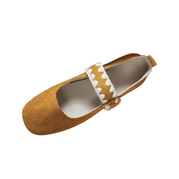 Xfvqtps Womens Crochet Detail Suede Flats Mary Jane Style Comfortable Casual Shoes for Summer Fall Season Yellow
