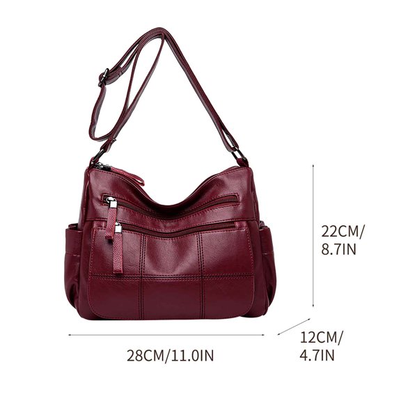 Xfvqtps Womens Crossbody Bag Large Capacity Multi Compartment Fashion Soft Leather All-Matched PU Shoulder Bags Wine