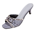 thumbnail image 1 of Xfvqtps Womens Denim Slide Heeled Sandals Open Square Toe Vintage Buckle Decor Kitten Heels Casual Outing Pumps Shoes, 1 of 9