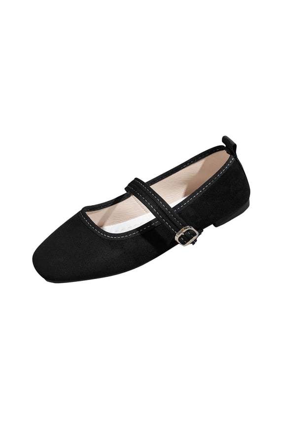 Womens Double Strap Mary Jane Flats Casual Shoes Buckle Loafers Square Toe Flat Shoes for Women Comfortable Soft Sole Vintage Style Everyday Slip on Shoes Black