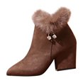 thumbnail image 1 of Xfvqtps Womens Dress Ankle Boots Pointed Toe Rhinestone Accent Chunky Heel Booties Side Zip Fashion Shoes for Fall Winter Outfit Brown, 1 of 7