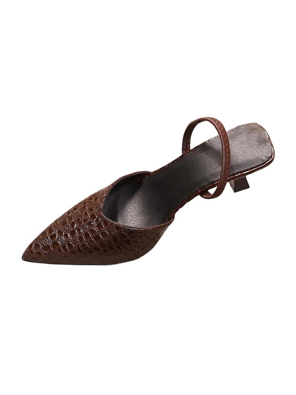 Womens Embossed Pointed Toe Mules Slingback Block Heel Slides Fashionable Casual Dress Shoes for Office and Evening Wear