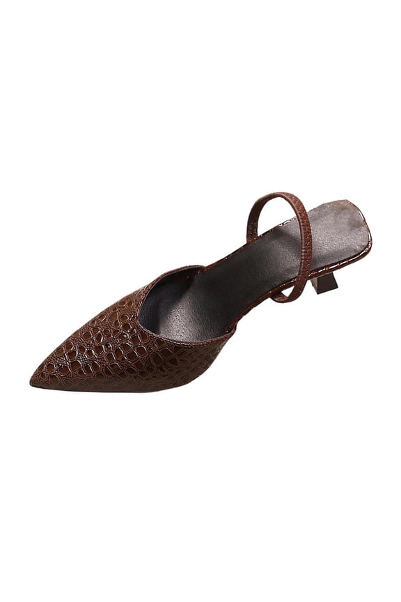 Womens Embossed Pointed Toe Mules Slingback Block Heel Slides Fashionable Casual Dress Shoes for Office and Evening Wear