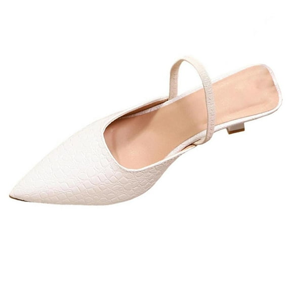 Xfvqtps Womens Embossed Pointed Toe Mules Slingback Block Heel Slides Fashionable Casual Dress Shoes for Office and Evening Wear