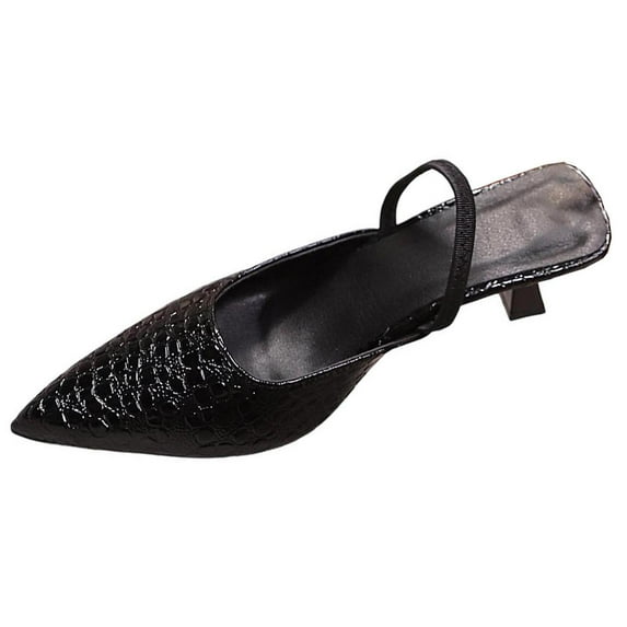 Xfvqtps Womens Embossed Pointed Toe Mules Slingback Block Heel Slides Fashionable Casual Dress Shoes for Office and Evening Wear