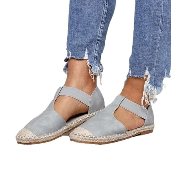 Xfvqtps Womens Espadrille Sandals Flat Weaving Toe Slip on Close Toe Elastic Straps Solid Color Bohemia Style Cut out Soft Sole Comfortable Non Slip Breathable Summer Walking Shoes Light Blue