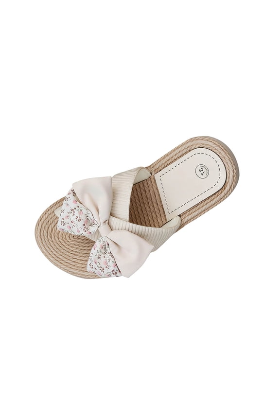 Womens Espadrilles Slide Sandals Flat Floral Bow Slip on Slippers Woven Rope Comfortable Indoor Outdoor Casual Shoes