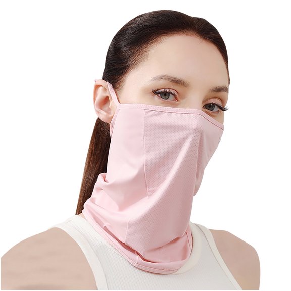 Xfvqtps Womens Face Mask Neck Scarf Integrated with Ear Loops Ice Silk Cool Breathable Solid Color UV Protection Sun Protective Sunshade Multipurpose Cycling Mask Pink